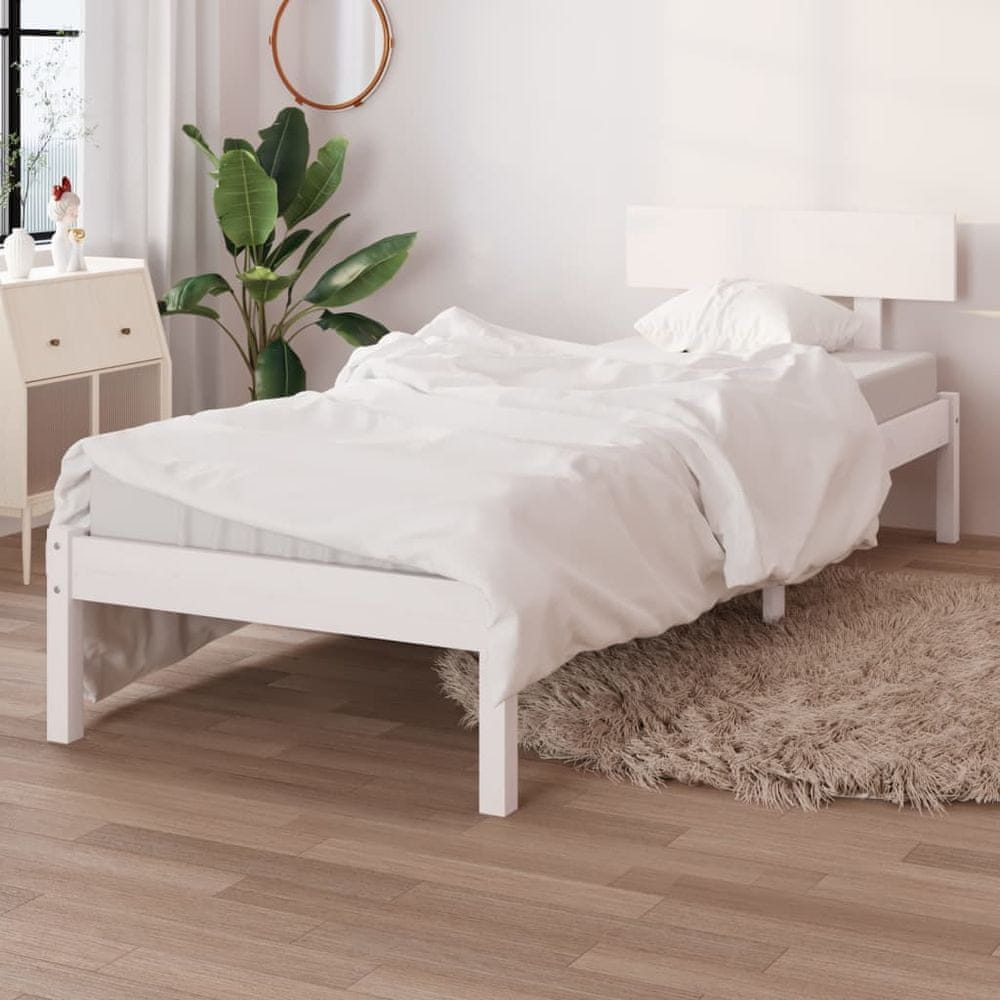 Vidaxl Rám postele, biely, masívne borovicové drevo, 90 x 200 cm