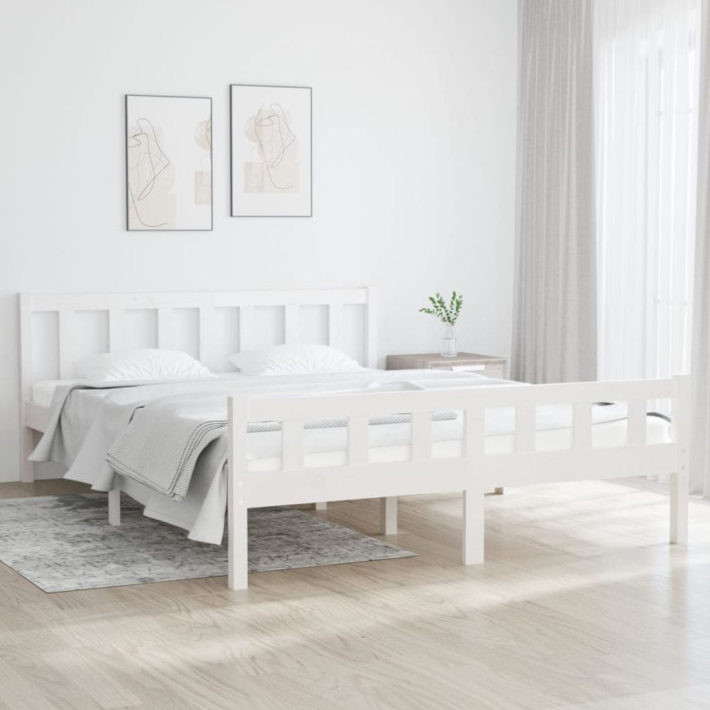Vidaxl Rám postele, biely, masívne drevo, 150x200 cm, veľkosť King Size