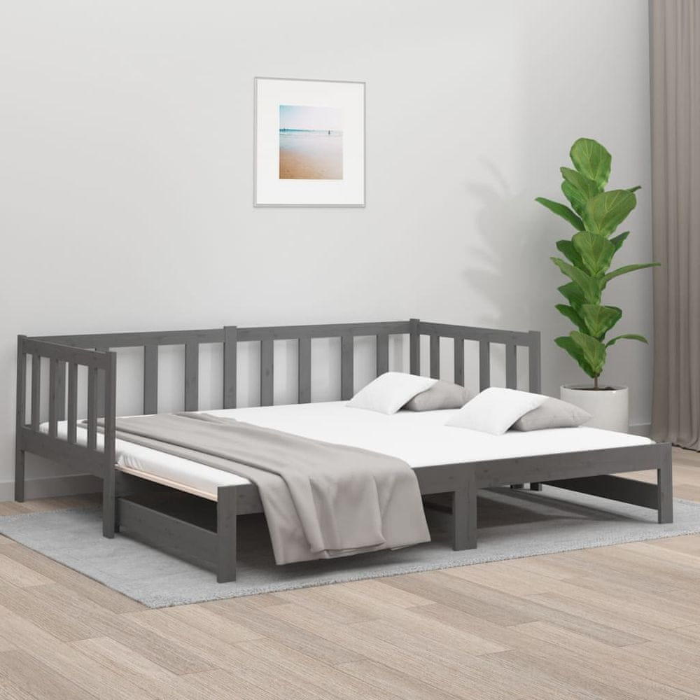 Vidaxl Rozkladacia denná posteľ sivá 2x(80x200) cm borovicový masív