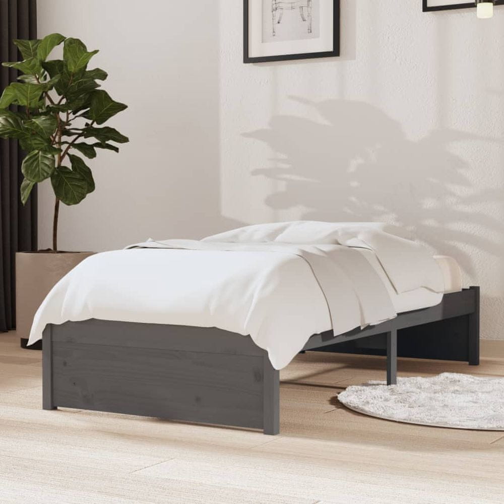Vidaxl Rám postele, sivý, z masívneho dreva, 75x190 cm, jednolôžkový