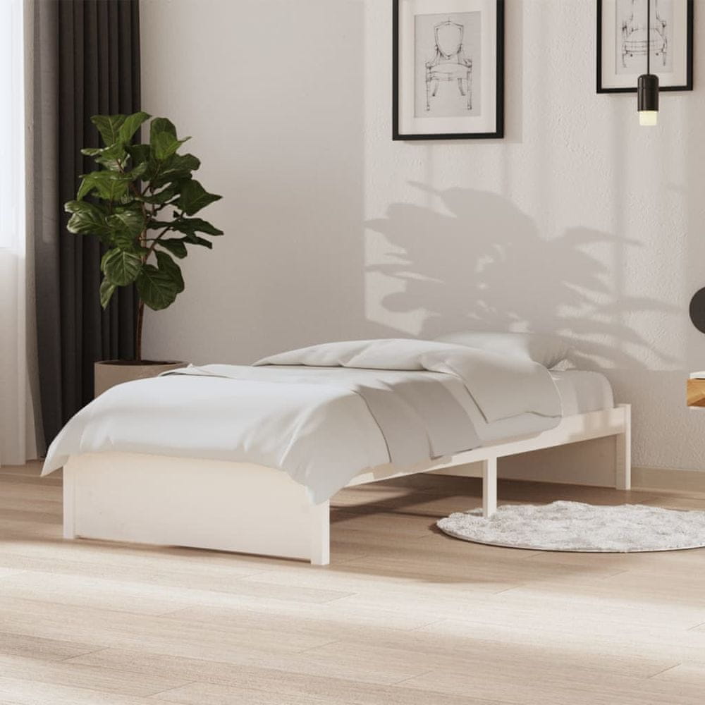 Vidaxl Rám postele, biely, masívne drevo, 90x190 cm, jednolôžková