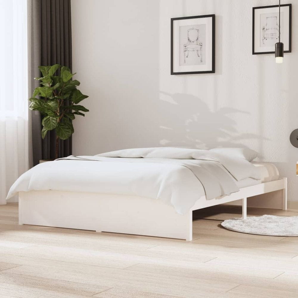 Vidaxl Rám postele, biely, masívne drevo, 140 x 200 cm