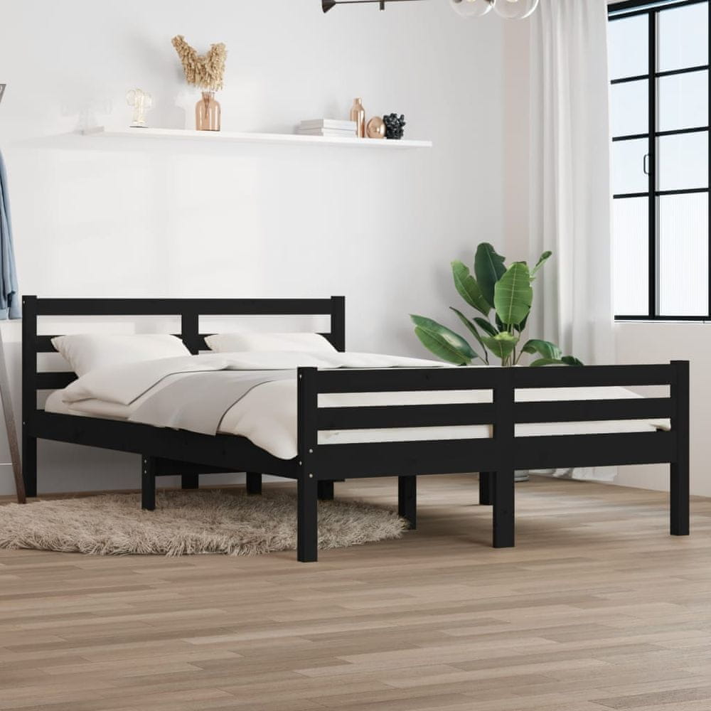 Vidaxl Rám postele, čierny, masívne drevo, 140 x 200 cm