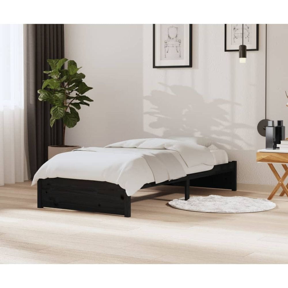 Vidaxl Rám postele, čierny, masívne drevo, 90 x 200 cm