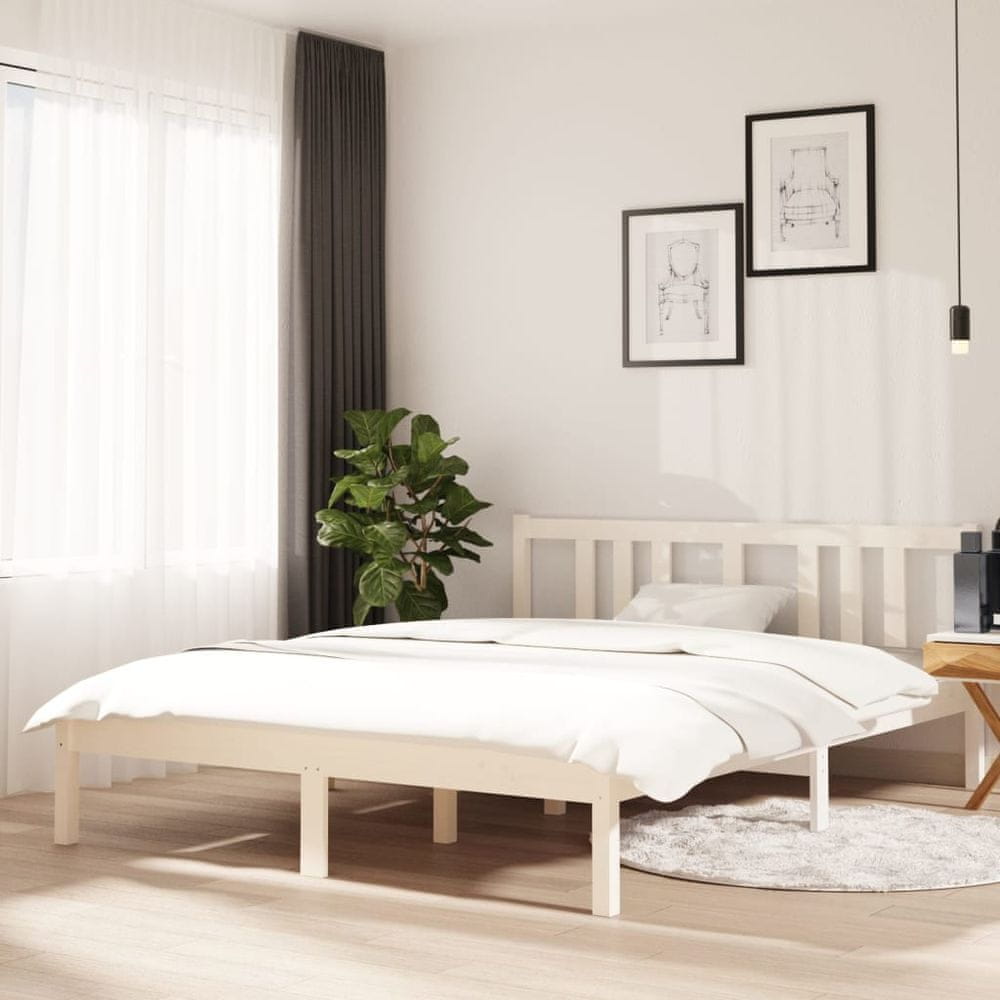 Vidaxl Rám postele, biely, masívne drevo, 140 x 190 cm