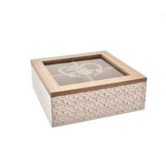 Indecor Box na čaj drevo biely, béžový 19 x 19 x 7 cm X10836