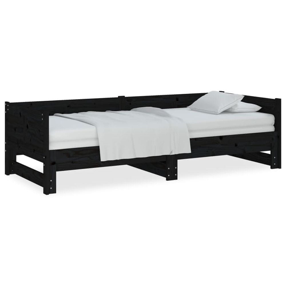 Vidaxl Rozkladacia denná posteľ čierna borovicový masív 2x(80x200) cm
