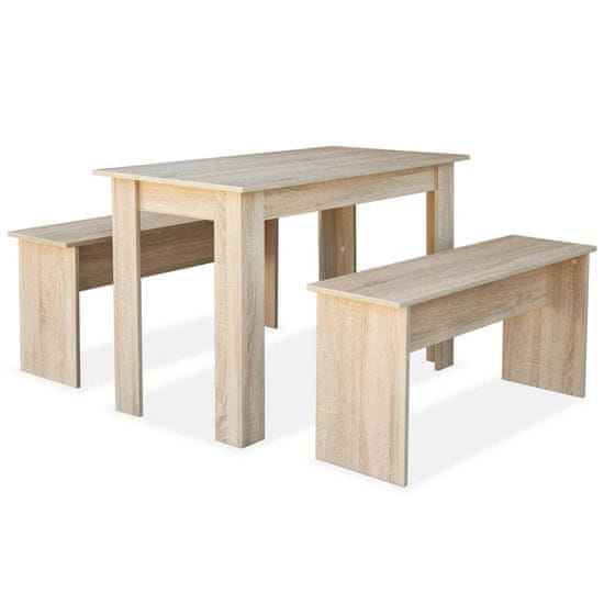 Vidaxl Jedálenský stôl a lavičky z drevotriesky, 3 kusy