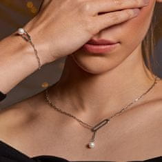 Hot Diamonds Elegantný strieborný náramok s diamantom a perličkou Linked DL652