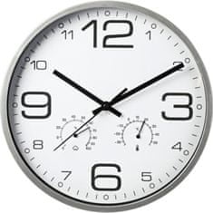 SEGNALE Nástenné hodiny s teplomerom a vlhkomerom 30 cm strieborný rám