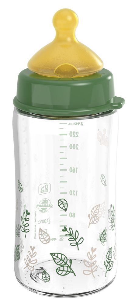 NIP CHERRY GREEN fľaša sklo, široká, kaučuk-M,240ml,chlapec