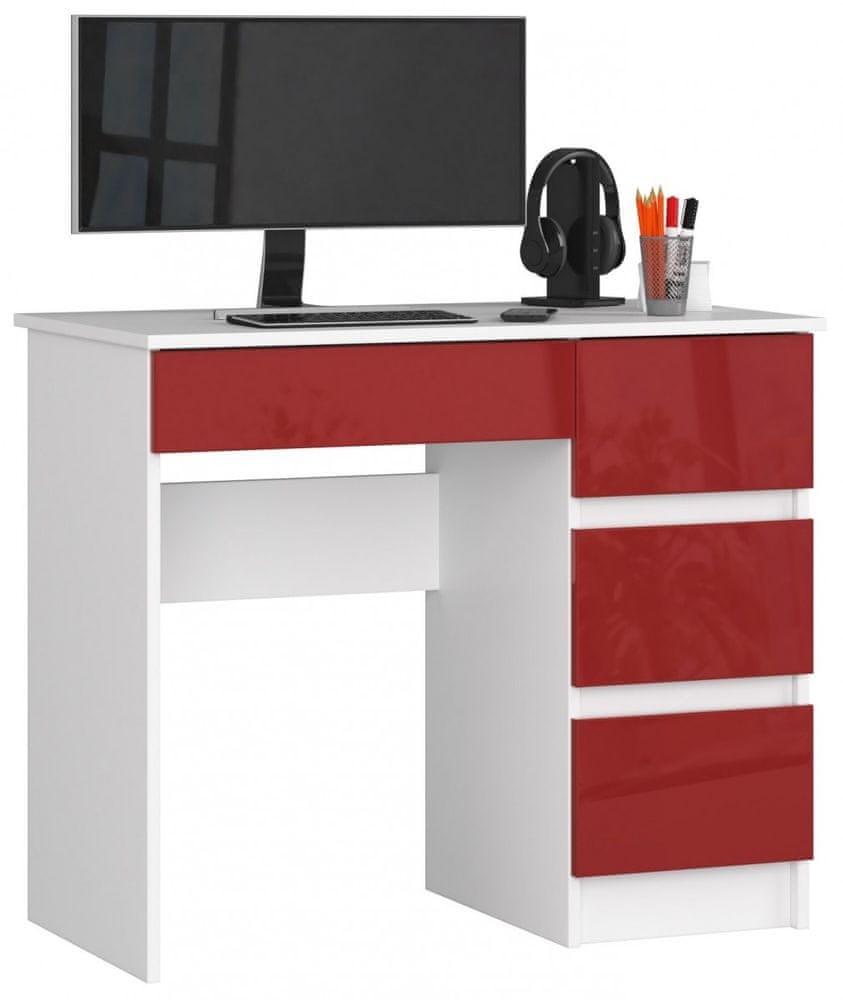 Akord Písací stôl A-7 90 cm biely/červený pravý