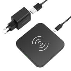 shumee Qi 10W bezdrôtová nabíjačka pre slúchadlá a sieťová nabíjačka QC3.0 + USB - microUSB kábel 1,2 m čierny