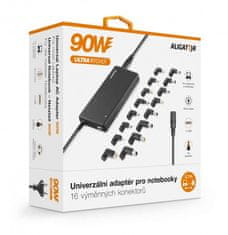 Aligator Univerzálny adaptér pre notebooky so 16 výmennými konektormi a USB, 90W
