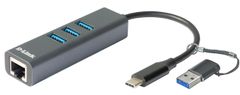D-Link USB-C/USB na Gigabit Ethernet adaptér s 3 USB 3.0 Ports