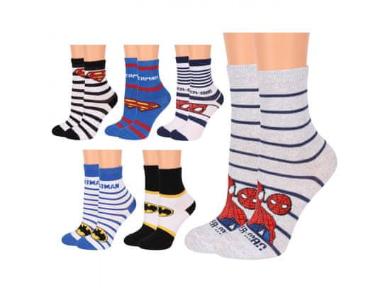 MARVEL Superhrdinovia - SuperMan, SpiderMan, Batman sada chlapčenských ponožiek, dlhé ponožky 6 párov, OEKO-TEX