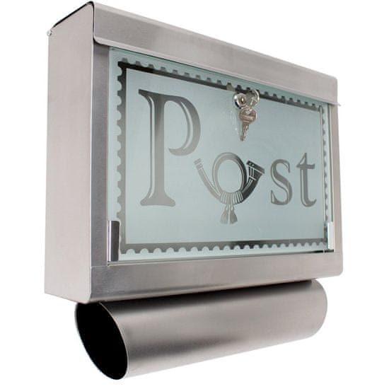 tectake Poštová schránka nerezová s rúrou na noviny a sklenenou zástenou