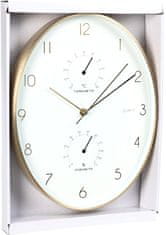 SEGNALE Nástenné hodiny s teplomerom a vlhkomerom 34,5 cm zlatý rám