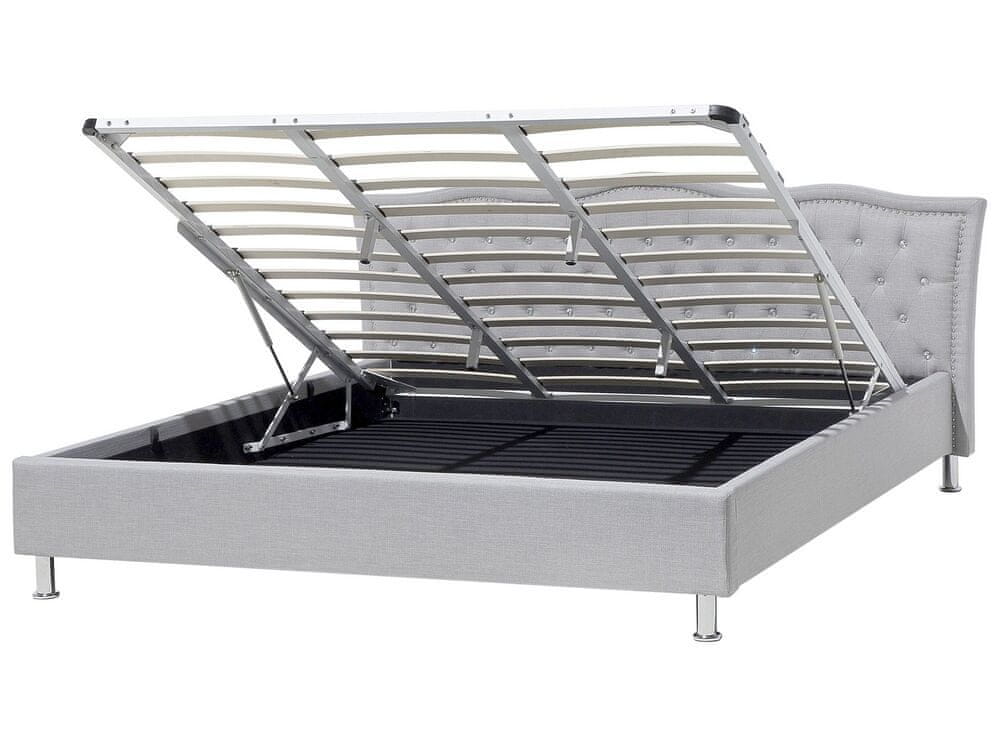 Beliani Čalúnená posteľ s úložným priestorom 180x200cm sivá METZ