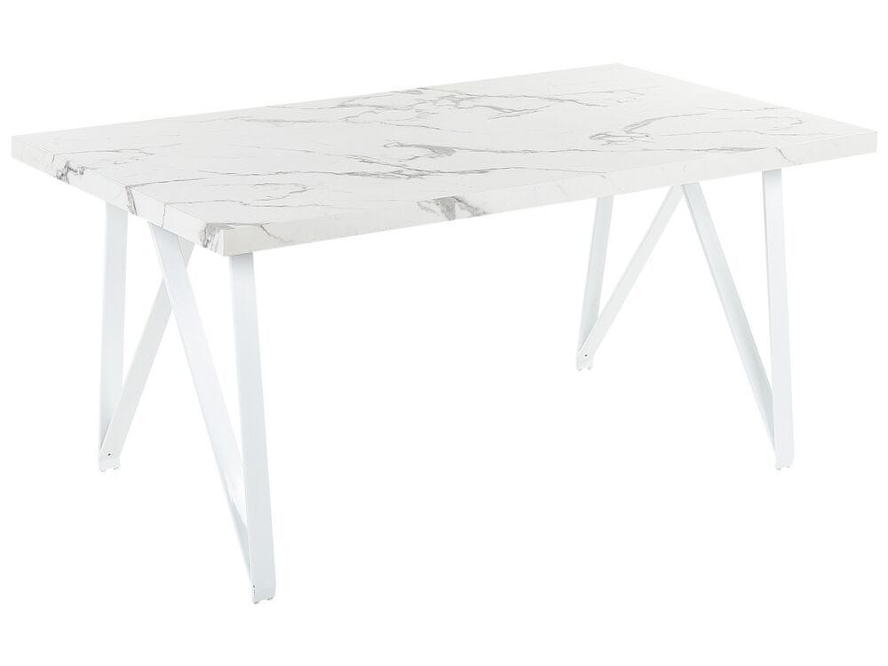Beliani Jedálenský stôl s mramorovým efektom 160 x 90 cm biela/sivá GRIEGER