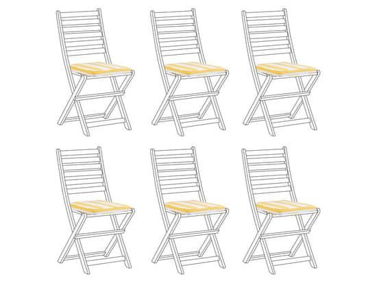 Beliani Sada 6 vankúšov na záhradné stoličky žltá/biela TOLVE