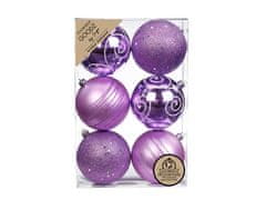 LAALU Sada vianočných ozdôb 6 ks: ozdoby fialové s dekoráciou 8 cm