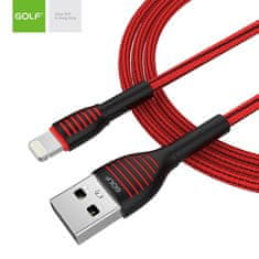 GOLF GOLF textilní datový kabel lightning (apple) 1m, 3A, červený