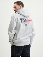 Tommy Jeans Světle šedá pánská žíhaná mikina na zip s kapucí Tommy Jeans M