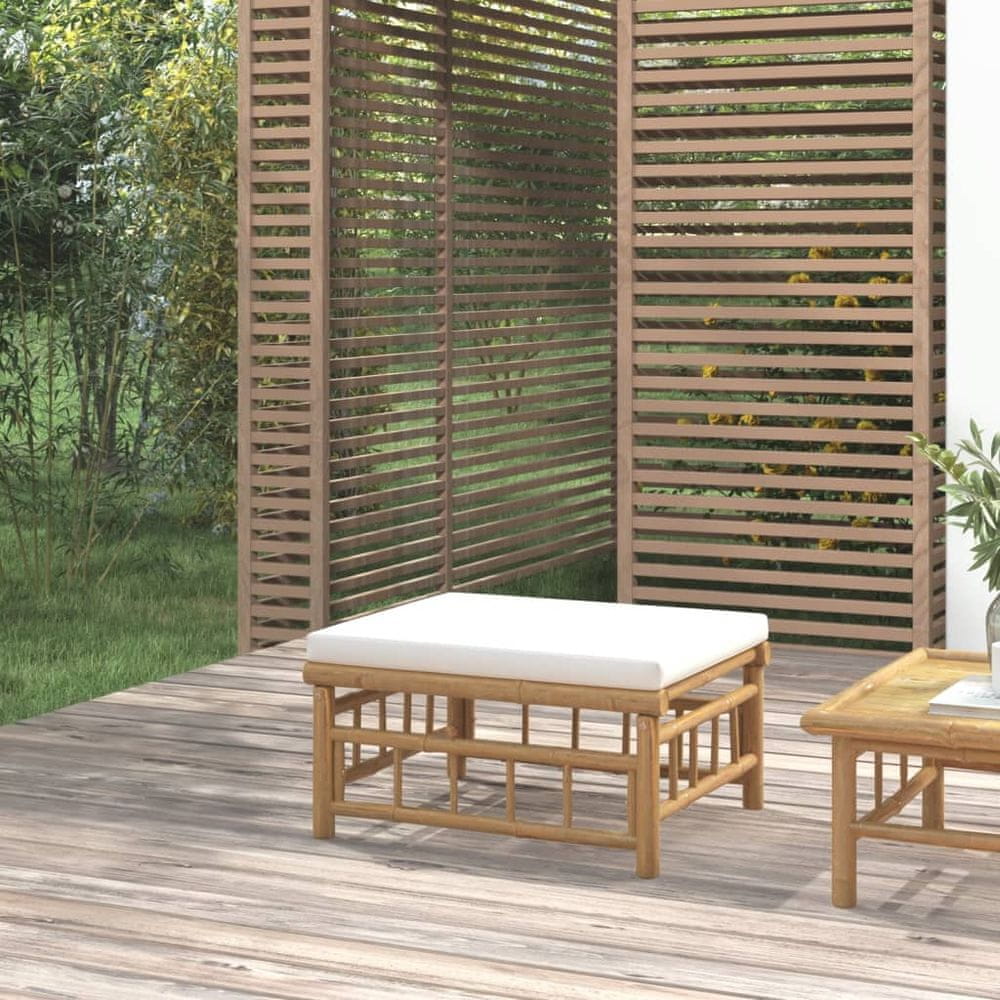 Vidaxl Záhradná podnožka s krémovo-bielymi vankúšmi bambus