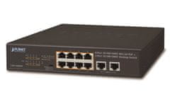 Planet GSD-1008HP, PoE switch 8x PoE 802.3at 120W + 2x 1000Base-T, VLAN, extend mód 10Mb/s do 250m