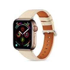 TopQ Kožený remienok Luxury pre Apple Watch 3-4-5-6-SE 42-44mm béžový 65850