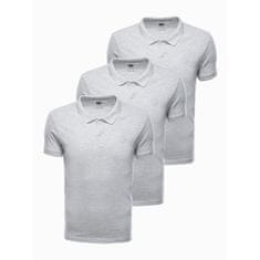 OMBRE Pánske tričko polo CADEN šedé 3-pack MDN24825 XXL
