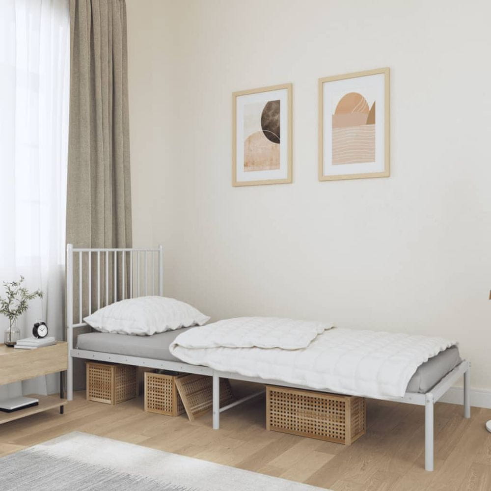Vidaxl Kovový rám postele s čelom biely 80x200 cm