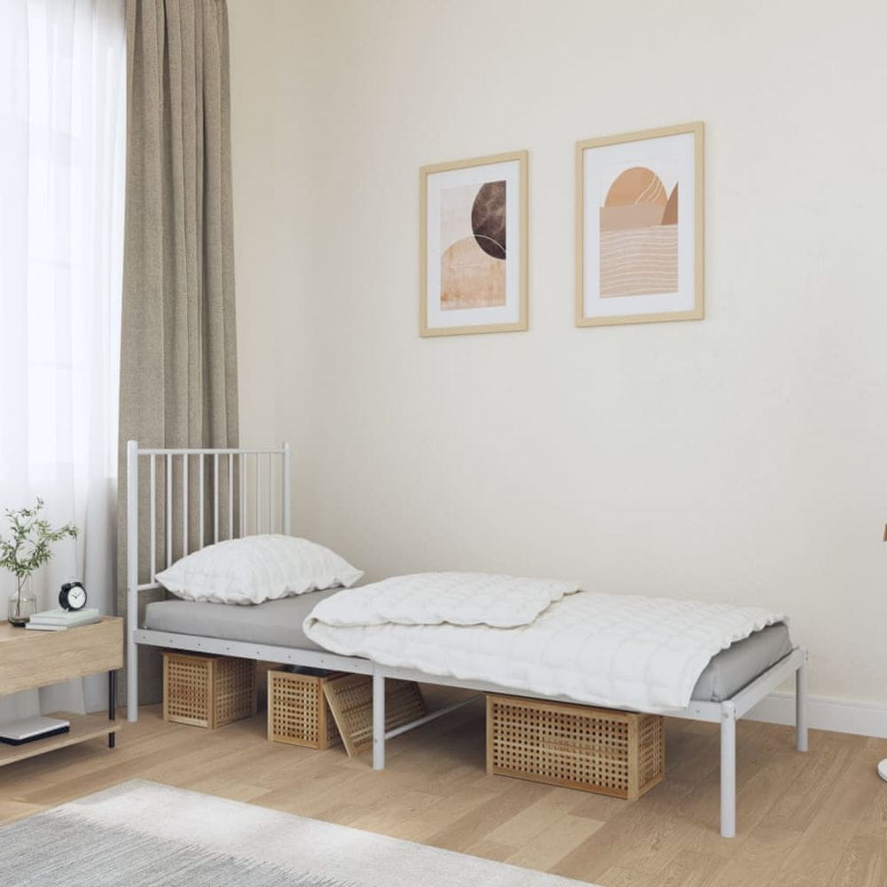 Vidaxl Kovový rám postele s čelom biely 75x190 cm