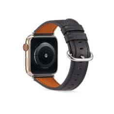 TopQ Kožený remienok Luxury pre Apple Watch 3-4-5-6-SE 38-40mm čierny 65852