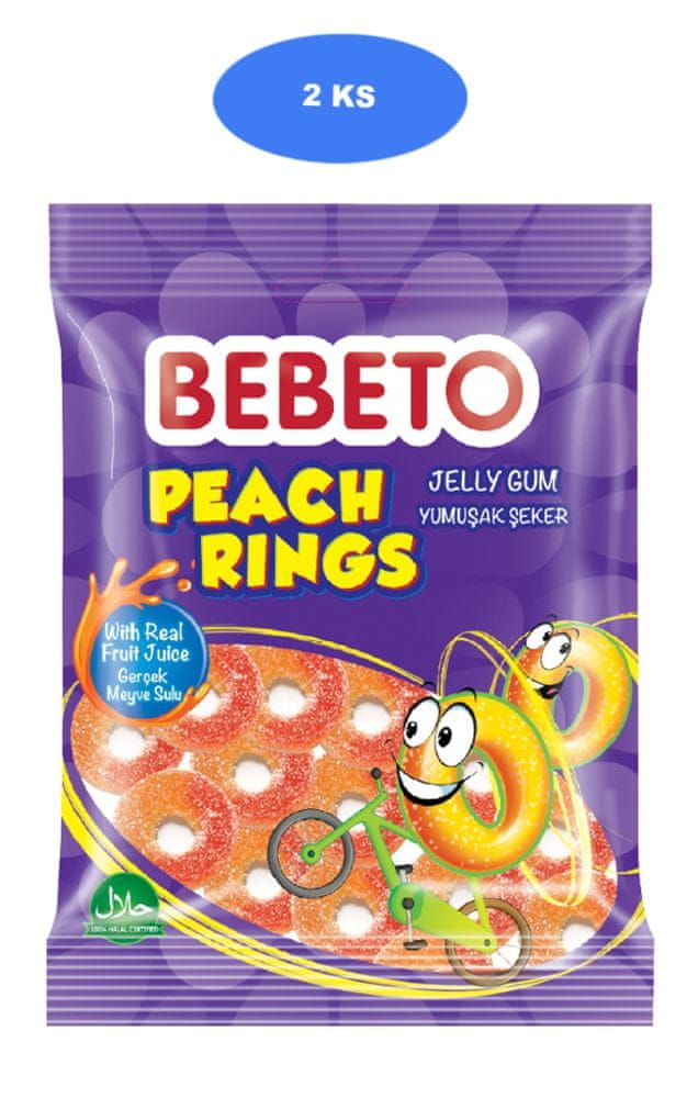 Bebeto  želé cukríky Peach Rings 80g (2 ks)