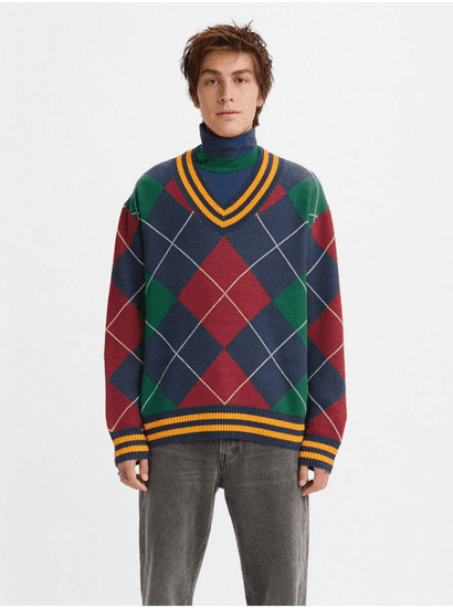 Levis Zeleno-modrý pánsky sveter Levi's Stay Loose Vneck Sweater Athle
