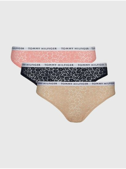 Tommy Hilfiger Súprava troch dámskych krajkových nohavičiek v čiernej, ružovej a béžovej farbe Tommy Hilfiger Underwear