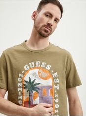 Guess Béžové pánske tričko Guess Palm Window XXL