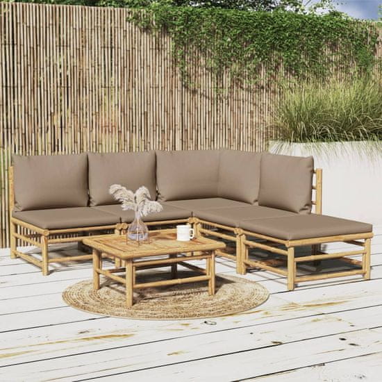 Vidaxl 6-dielna záhradná sedacia súprava sivohnedé vankúše bambus