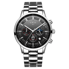 Lige Pánske hodinky - čierna / strieborná - 9877G + darček ZADARMO