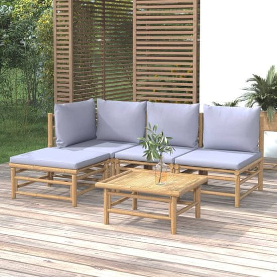 Vidaxl 5-dielna záhradná sedacia súprava bledosivé vankúše bambus