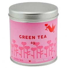 Darčeková sada, Zelený čaj 6 g, biely keramický hrnček so srdiečkami, 300 ml, sušienky 15 g, lyžička
