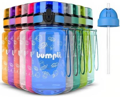 Bumpli Detské Fľaše na Vodu 350 ml s Viečkom a Slamkou, Nepriepustná, bez BPA (modrá) | BLUEBOT