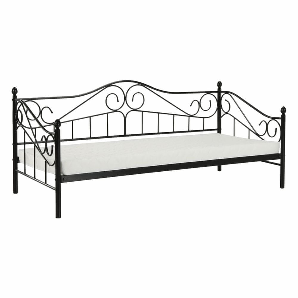 KONDELA Kovová jednolôžková posteľ s roštom Daina 90x200 cm - čierna
