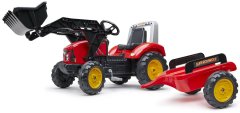 Šliapací traktor 2020M Supercharger s nakladačom a vlečkou - červený
