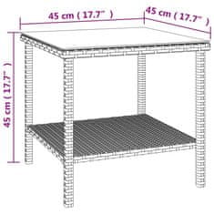 Vidaxl Bočný stolík hnedý 45x45x45 cm polyratan a tvrdené sklo