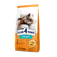 Club4Paws Premium pre sterilizované mačky s lososem 14kg + 1x set Club4Paws s kuraci mäsom a lososom 340g