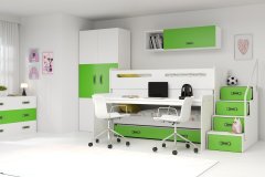 eoshop Detská poschodová posteľ Max 1 - 3 osoby – biela - zelená, 80x200 s prístelkou