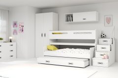 eoshop Detská poschodová posteľ Max 1 - 3 osoby – biela - biela, 80x200 s prístelkou